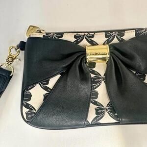 Betsey Johnson Bow Wristlet – Chic Black & White with Gold Accents